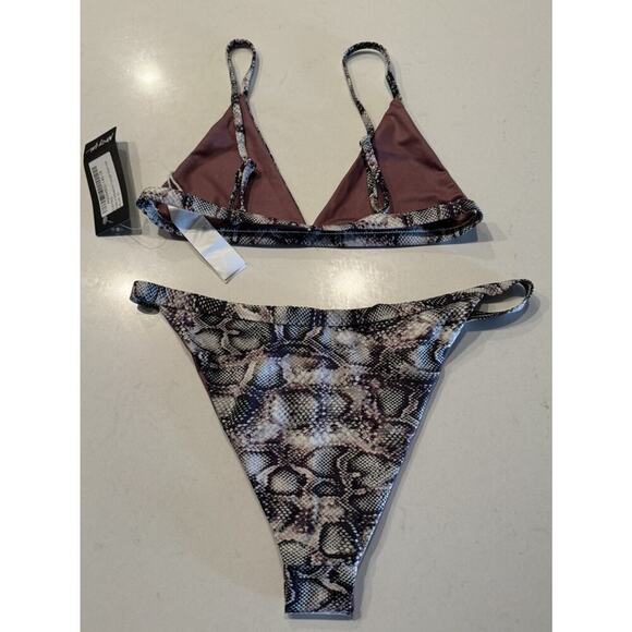 Nasty Gal US6 Snake A Difference Triangle Bikini Set Top Bottom Print Sexy - Picture 2 of 9
